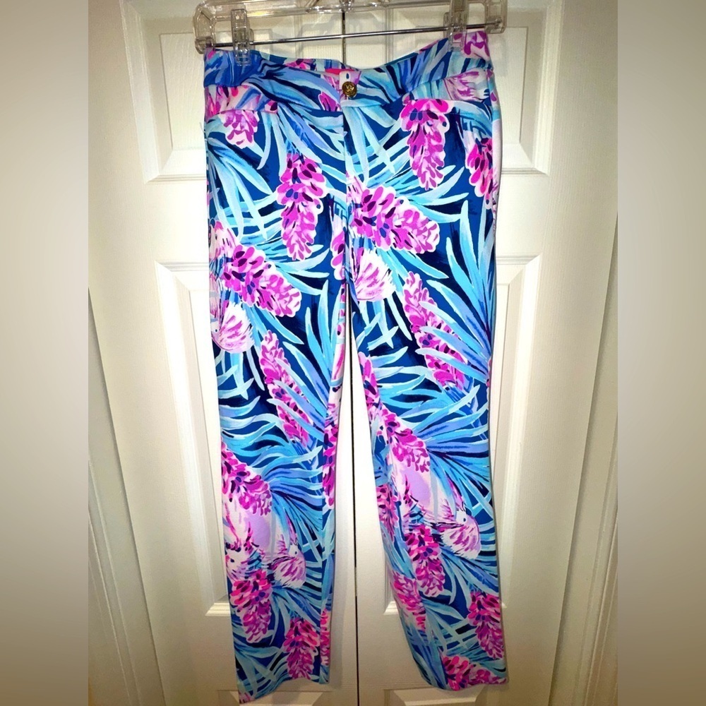 Lilly Pulitzer Kelly Knit Skinny Ankle Pants Mr Peacock Tweethearts SIZE 0 EUC